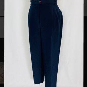 Vintage Fully Lined 100% Silk High Waist Trousers sz 8 Pants Navy Made in Canada